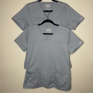 Bundle of‎ 2 Cherokee Core Stretch Scrub Tops Gray Small V-Neck